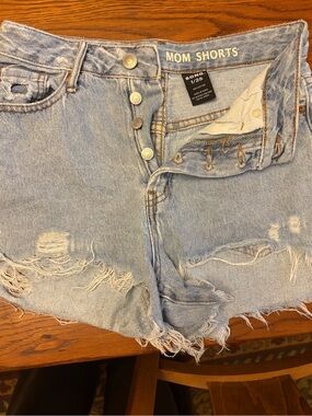Light Blue Distressed Mom Jean Shorts